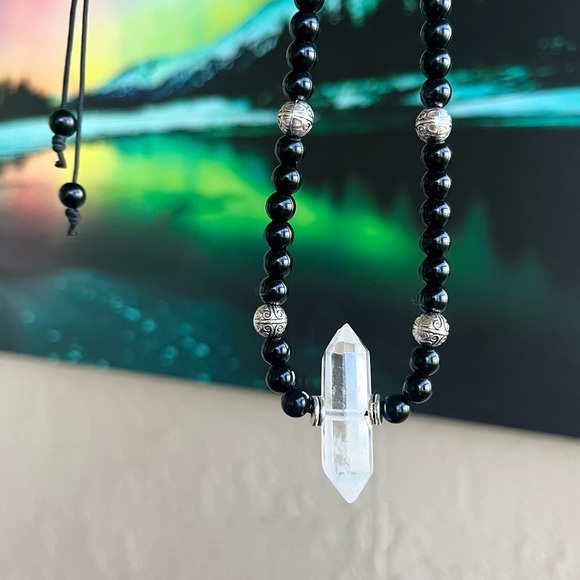 Made to order . Genuine clear crystal quartz & black agate gemstone beads - Picture 5 of 15